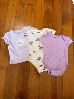 Pekkle Baby Girls' Lavender & Cream Rainbow Onesies & T-shirt Bundle Size 3-9m